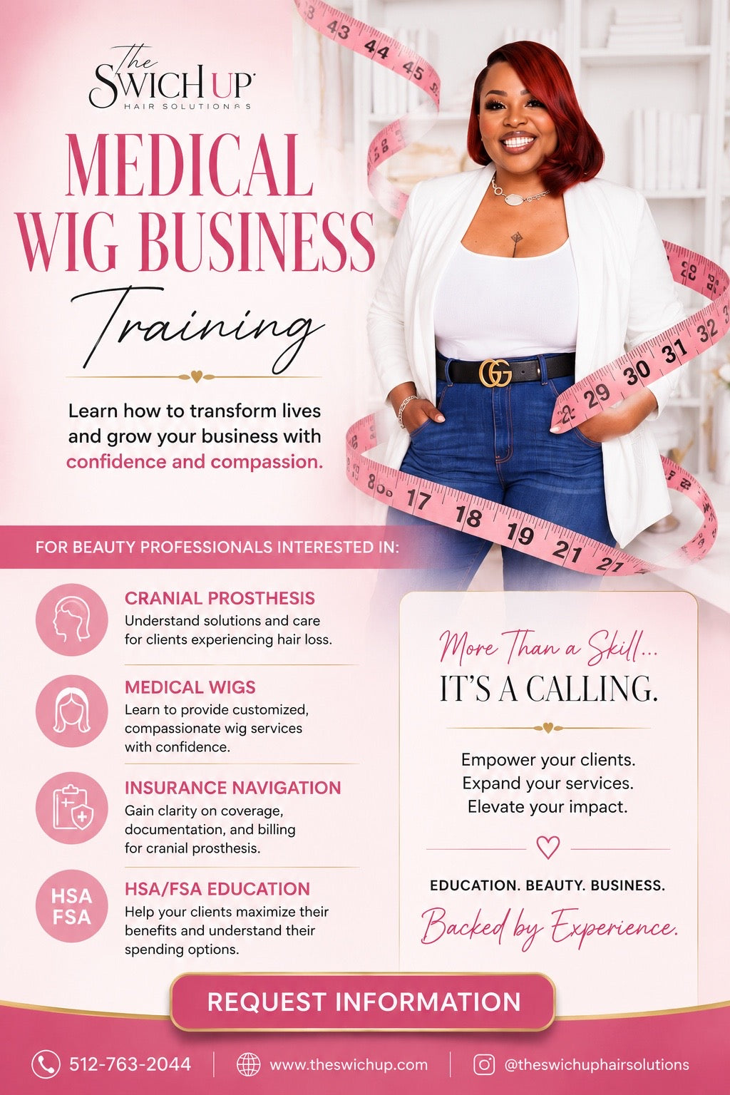 Medical wig business training for beauty professionals covering cranial prosthesis services, medical wigs, insurance navigation, HSA and FSA education, and hair loss support taught by Nakisha Harris.