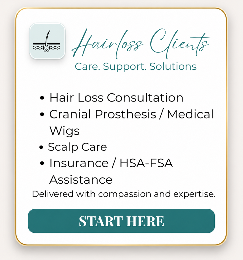 Hair loss support, cranial prosthesis services, and personalized consultations.